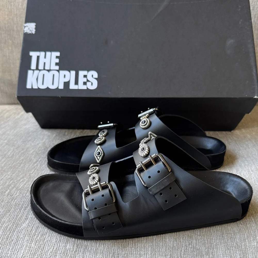 The Kooples Black Studded Double-Buckle Sandals